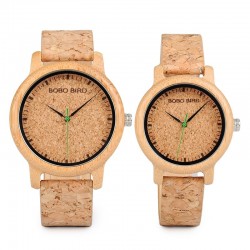 Zegarek z drewna bambusowego - kwarcowy - ręcznie robiony - pasek z korka - dla niej - dla niego - dla paryZegarki