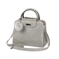 Vintage handbag - with shoulder strap - fur pom pom - leatherHandbags
