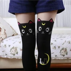 Nylon knee socks - cat designClothing