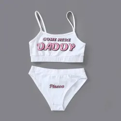 Seksowny komplet bielizny - krótki top - figi - napis COME HERE DADDY PLEASEBielizna