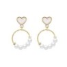 White heart earrings - round pearl pendantEarrings