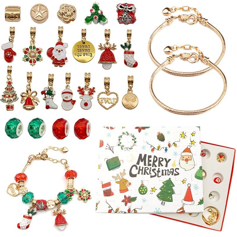 Kalendarz adwentowy świąteczny - z biżuterią - zestaw do robienia bransoletek - kolczykiŚwięta Bożego Narodzenia