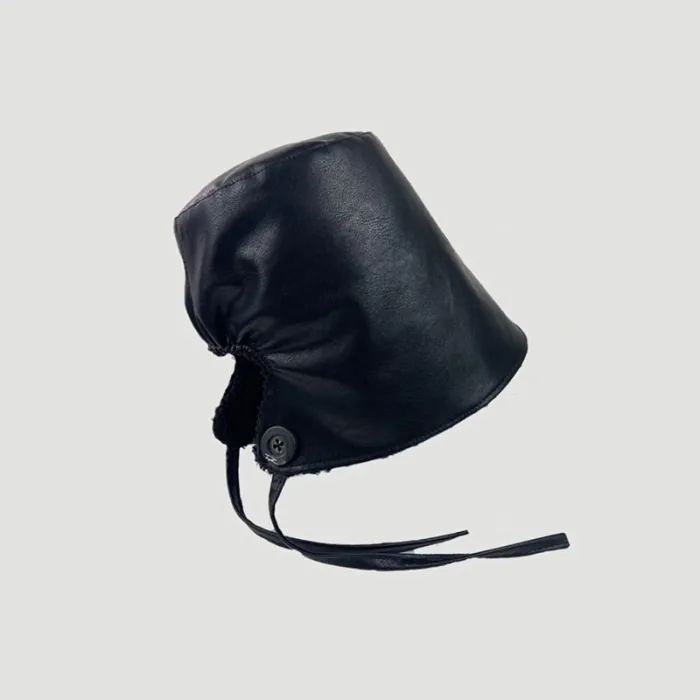 Czapka w stylu kubełka - ciepła zimowa skórzana czapka - koreański stylCzapki & Kapelusze