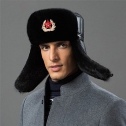 Męska czapka bomberka - czarna rosyjska uszanka - z nausznikami - futro / skóraCzapki