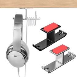 Podwójny wieszak na słuchawki - aluminiowy haczyk - pod biurkiem / montowany na ścianieSłuchawki