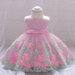 Elegancka sukienka dziewczęca - kwiatowy szyfon - zamek - kokardkaUbrania