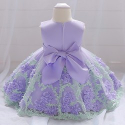 Elegancka sukienka dziewczęca - kwiatowy szyfon - zamek - kokardkaUbrania