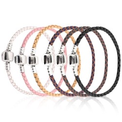 Leather bracelet - with metal charm bead - magnetic buckleBracelets