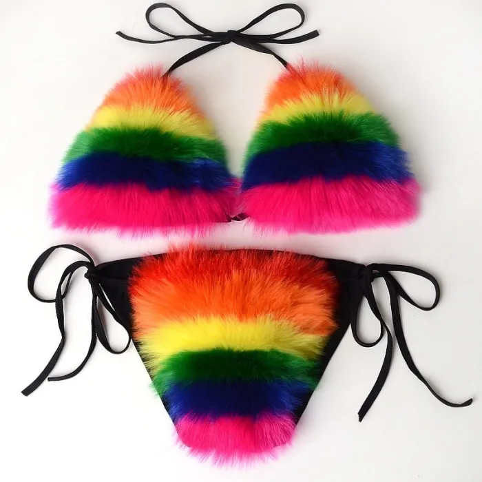 Swxy kolorowy komplet bikini - z push-upem - futro z lisaBielizna
