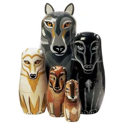 Hand painted wooden wolf - nesting dolls - Russian Matryoshka - 5 piecesToys