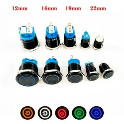 Black push button switch LED - waterproof - fixed self-locking - 12mm / 16mm / 19mm / 22mm - 5V / 12V / 220VSwitches