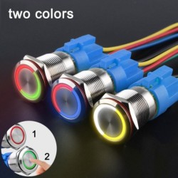 Metalowy przełącznik przyciskowy - dwukolorowy LED - wodoodporny - chwilowy reset - 12V - 220V - 199mm - 22mmPrzełączniki