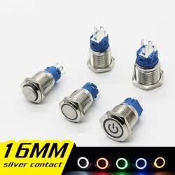 Przełącznik przyciskowy metalowy - samoreset - LED - 16mmPrzełączniki
