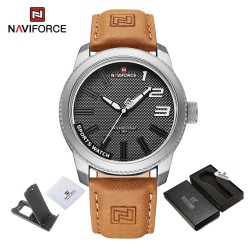 NAVIFORCE - wojskowy zegarek sportowy - kwarcowy - wodoodporny - skórzany pasek - brązowyZegarki