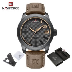 NAVIFORCE - wojskowy zegarek sportowy - kwarcowy - wodoodporny - skórzany pasek - ciemny brązZegarki