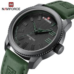 NAVIFORCE - wojskowy zegarek sportowy - kwarcowy - wodoodporny - skórzany pasek - zielonyZegarki