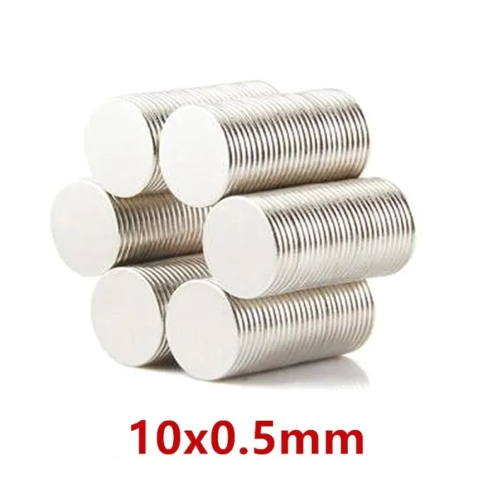 N52 - magnes neodymowy - mocny krążek - 10 mm * 0,5 mm - 100 sztukN52