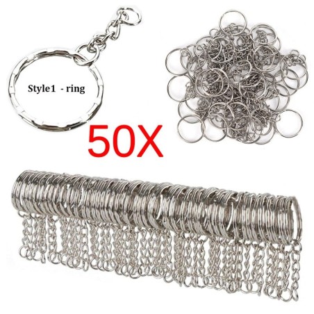 Srebrny metalowy brelok - puste kółko - z łańcuszkiem 55mm - 50 sztukBreloczki Do Kluczy