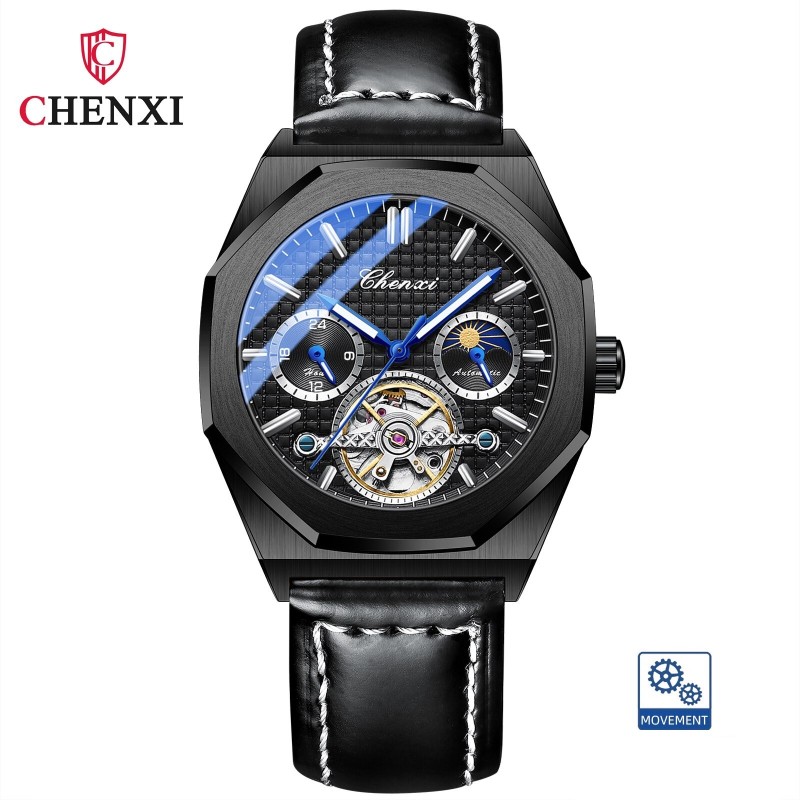 CHENXI - tourbillon mechanical watch - luminous - waterproof - leather strapWatches