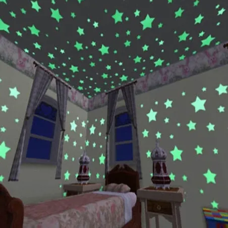 Glow-in-the-dark stars - wall / ceiling stickers - 3cm - 50 piecesDecoration