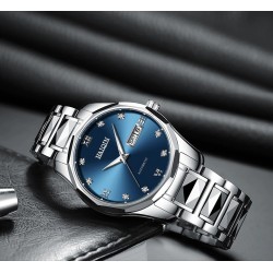 HAIQIN - mechaniczny zegarek automatyczny - stal nierdzewna - srebrno / niebieskiZegarki