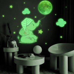 Świecąca naklejka ścienna - słoniątko / księżyc / balony - tapeta do pokoju dziecięcegoNaklejki Ścienne