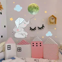 Luminous wall sticker - baby elephant / moon / balloons - kids bedroom wallpaperWall stickers