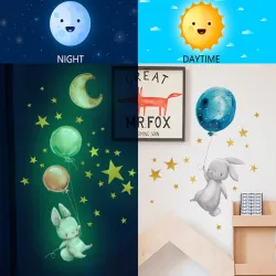 Luminous wall sticker - kids bedroom wallpaper - bunny / moon / balloons / starsWall stickers