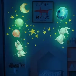 Luminous wall sticker - kids bedroom wallpaper - bunny / moon / balloons / starsWall stickers