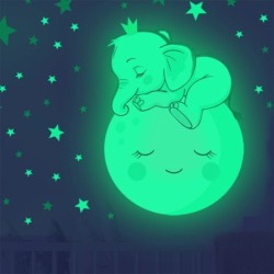 Świecąca naklejka ścienna - tapeta do pokoju dziecięcego - śpiące słoniątko / księżyc / gwiazdkiNaklejki Ścienne