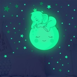 Świecąca naklejka ścienna - tapeta do pokoju dziecięcego - śpiące słoniątko / księżyc / gwiazdkiNaklejki Ścienne