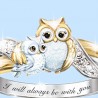 Mother owl with child - crystal ring - "I Will Always Be With You" letteringRings