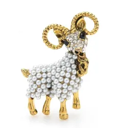 Golden goat with pearls - vintage broochBrooches