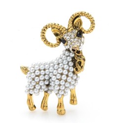 Złota koza z perłami - broszka vintageBroszki