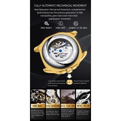 CHENXI - automatyczny mechaniczny zegarek kwarcowy - wodoodporny - konstrukcja szkieletowa - czarnyZegarki