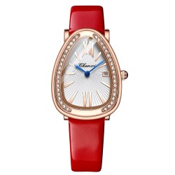 CHENXI - elegancki kwarcowy zegarek z kryształkami - wodoodporny - skórzany pasek - czerwonyZegarki