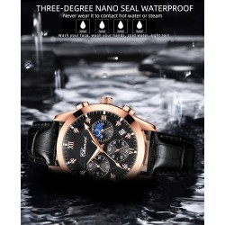 CHENXI - sportowy zegarek kwarcowy - wodoodporny - skórzany pasek - brązowy / czarnyZegarki
