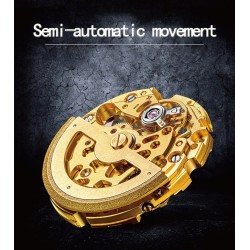 CHENXI - automatyczny kwadratowy zegarek - wydrążony rzeźbiony wzór - skórzany pasek - czarnyZegarki