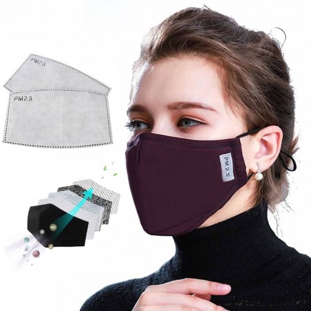 Maska ochronna na twarz / usta - z 2 filtrami z węglem aktywnym PM25 - wielokrotnego użytkuMaski na usta