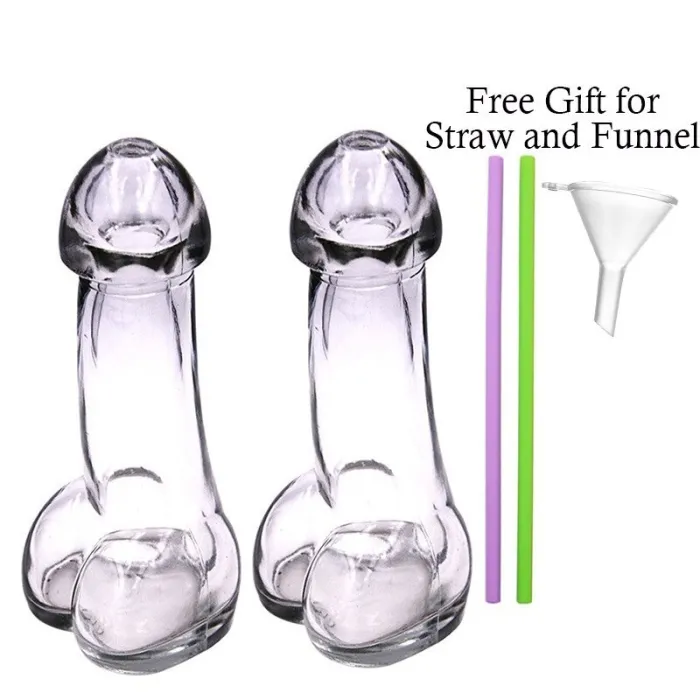 Szklanka do picia w kształcie penisa - ze słomkami / lejkiem - 150 ml - 2 sztukiBar Zaopatrzenie