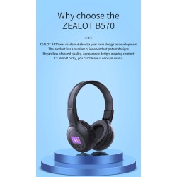 Zealot B570 - słuchawki Bluetooth - zestaw słuchawkowy - wyświetlacz LCD - gniazdo micro-SD - mikrofon - redukcja szumówZesta...