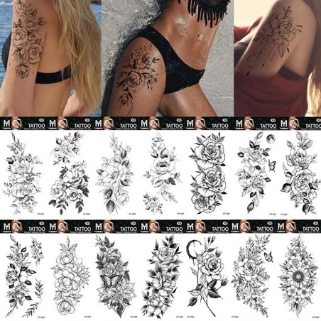 Czarne kwiaty - tymczasowy tatuaż - naklejkaNaklejki