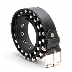 Black leather belt - with bullets / rivets - unisex - 110 cmBelts