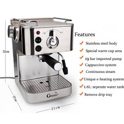 Gustino 19 Bar - semi automatic coffee maker - milk foamer - stainless steelKitchen