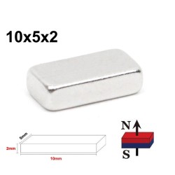 N52 - magnes neodymowy - mocny prostokątny blok - 10mm * 5mm * 2mm - 50 sztukN52