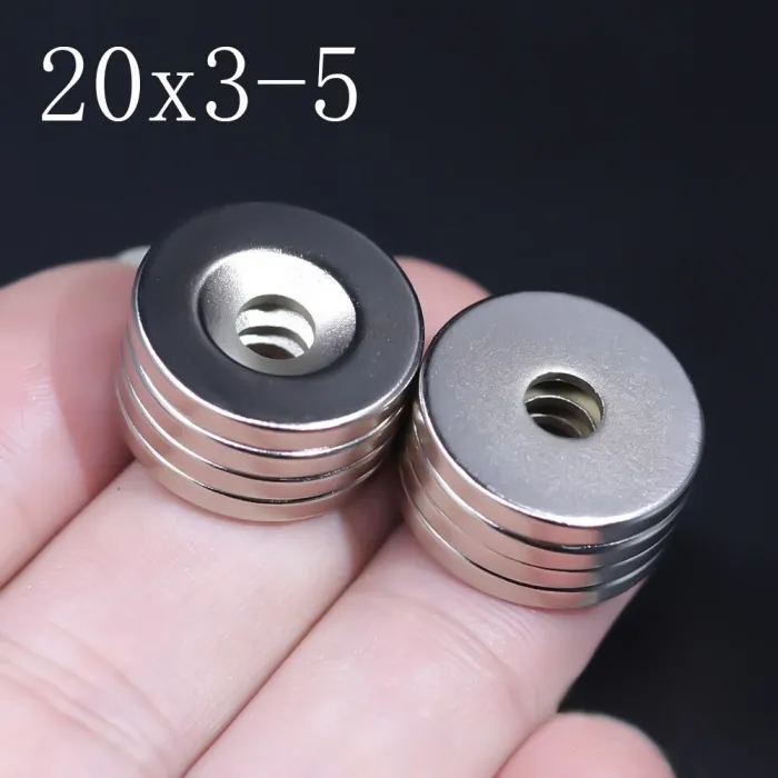N35 - magnes neodymowy - mocny dysk - 20mm * 3 mm - z otworem 5mmN35