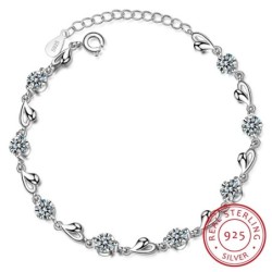 Elegant bracelet - zircon flowers - hearts - 925 sterling silverBracelets