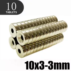N35 - neodymium magnet - strong disc - 10mm * 3mm - with 3mm hole - 10 piecesN35