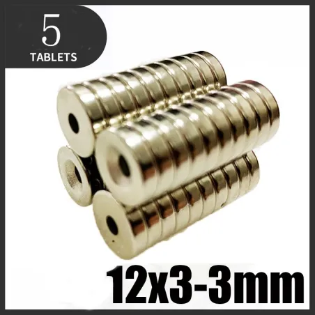 N35 - magnes neodymowy - mocny krążek - 12mm * 3mm - z otworem 3mmN35