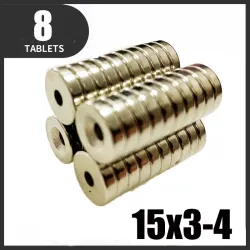 N35 - magnes neodymowy - mocna tarcza - 15mm * 3mm - z otworem 4mm - 8 sztukN35